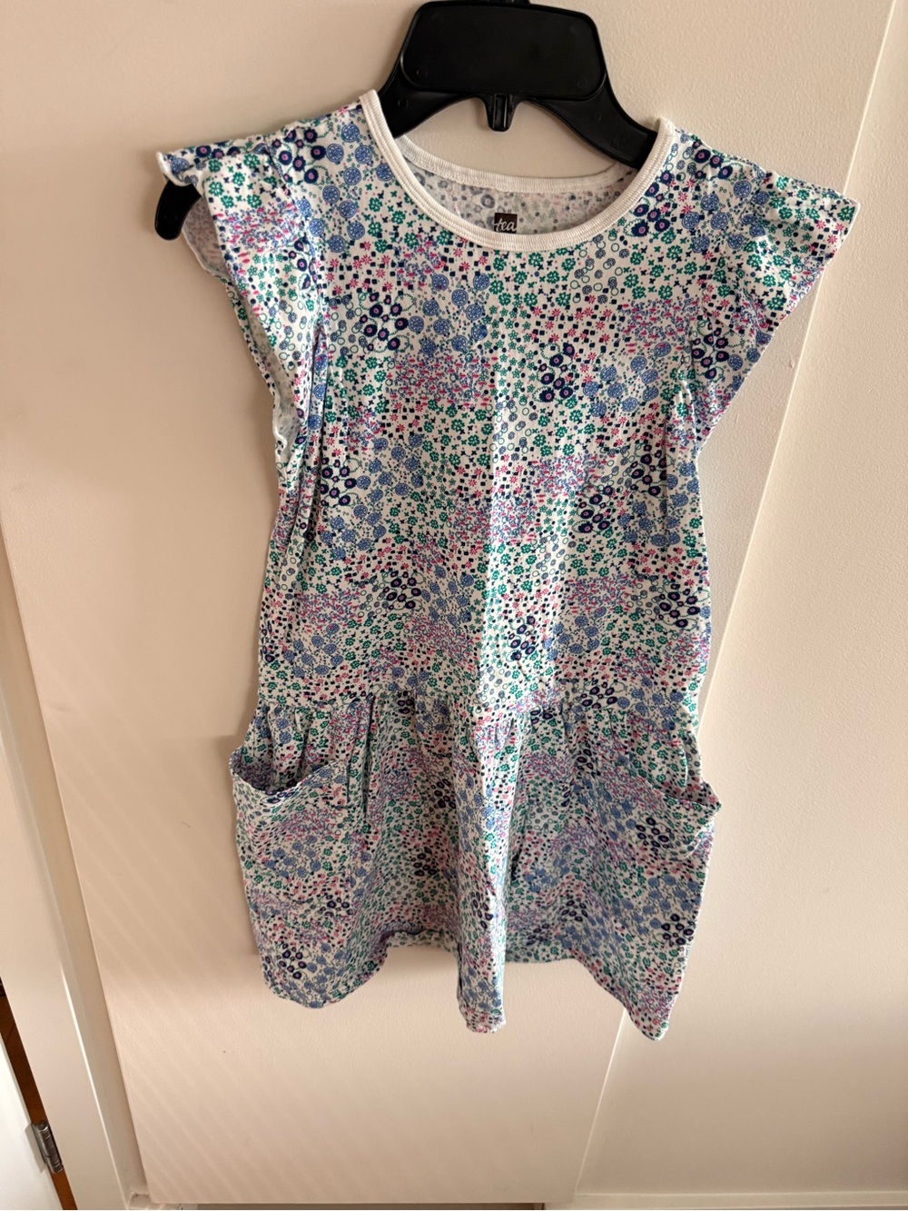 Tea Collection White Knit Dress with Blue, Green & Pink Floral Print size 12